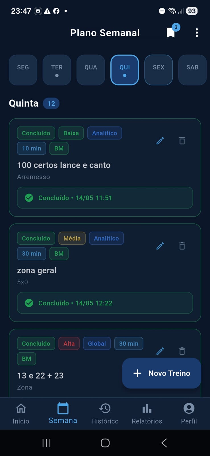 Plano semanal do app